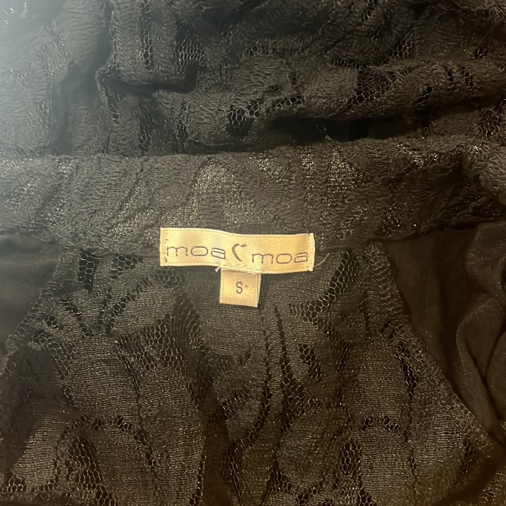 MOA MOA black lace sheer top with three quarter length sleeves. Size Small - Picture 2 of 2